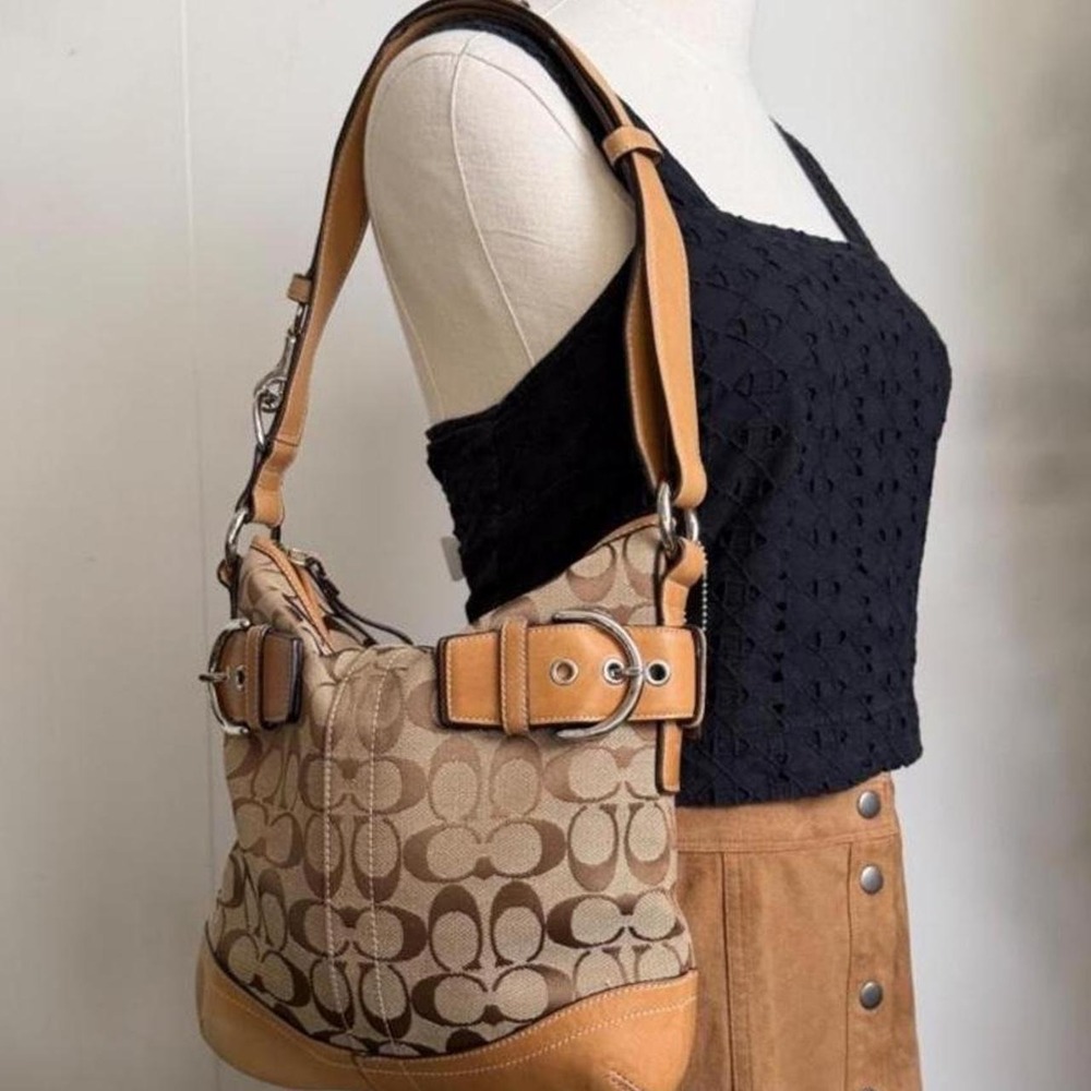 Coach Soho Signature Duffle Bag Tan Brown Y2K Vintage E065-3574 Convertible